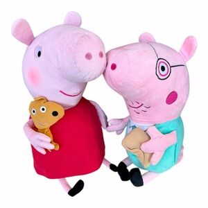 Ty Peppa Pig Daddy Pig & Peppa Pig Large Stuffed Animal Toy Bundle